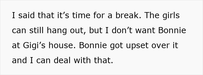 Text details a conflict over body-shaming comments and the parent's decision regarding friendship boundaries. Text details a conflict over body-shaming comments and the parent's decision regarding friendship boundaries.