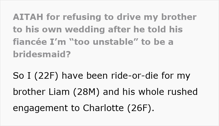 Brother Removes Sister From Wedding Party, Family Justifies It As Being "For Her Own Good" Brother Removes Sister From Wedding Party, Family Justifies It As Being "For Her Own Good"