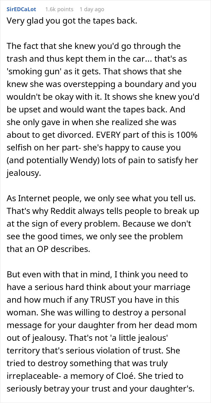 Text about a man retrieving tapes of his late wife, despite his new wife's objections. Text about a man retrieving tapes of his late wife, despite his new wife's objections.