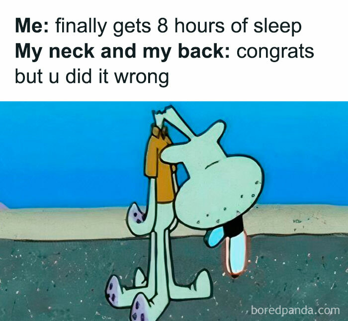 Squidward meme showing frustration with sleep, highlighting the humor in daily struggles for a better day.