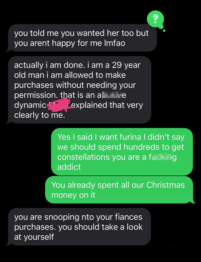 Text messages about a man and his mom gaslighting a woman, discussing a $600 purchase dispute. Text messages about a man and his mom gaslighting a woman, discussing a $600 purchase dispute.
