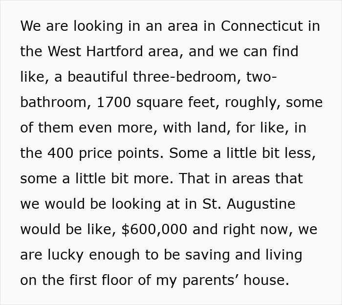 Mom explains moving to a blue state for affordable housing compared to St. Augustine prices. Mom explains moving to a blue state for affordable housing compared to St. Augustine prices.