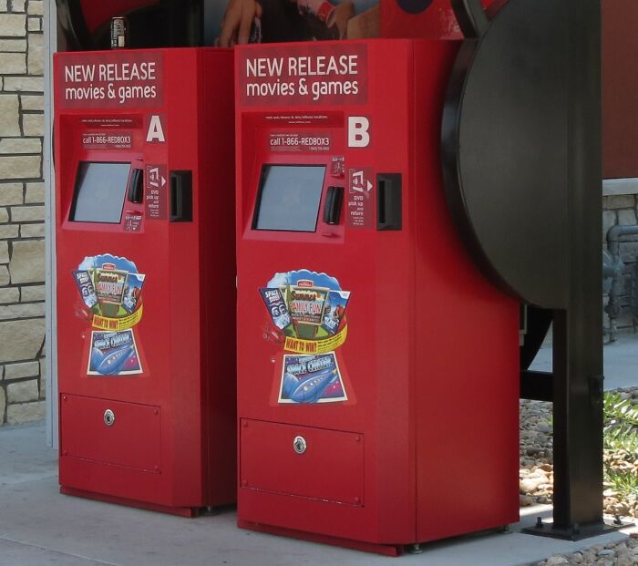 Red movie rental kiosks, a gradually disappeared thing.
