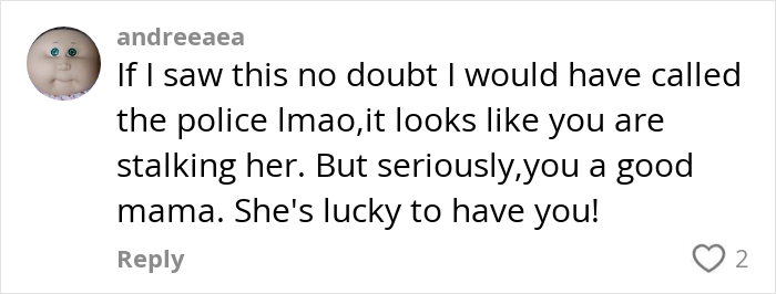 Comment discussing a mom following her daughter on 5k runs, highlighting a humorous take on parenting. Comment discussing a mom following her daughter on 5k runs, highlighting a humorous take on parenting.