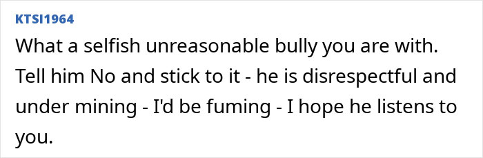 Text expressing frustration about a husband's disrespectful behavior for demanding rides to work. Text expressing frustration about a husband's disrespectful behavior for demanding rides to work.