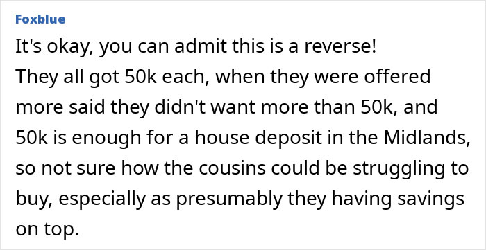 Text screenshot discussing a fortune left to a niece amidst family tension. Text screenshot discussing a fortune left to a niece amidst family tension.