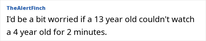 Text on a white background discussing a 13-year-old supervising a younger child, related to man-kids-supermarket-disappearance. Text on a white background discussing a 13-year-old supervising a younger child, related to man-kids-supermarket-disappearance.