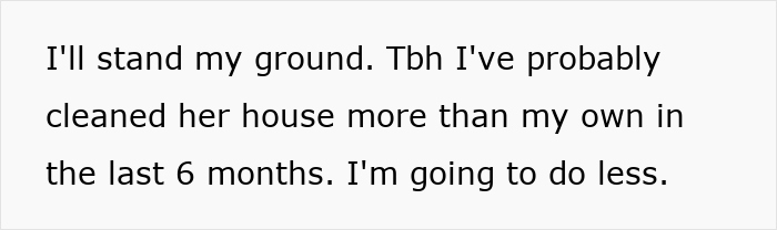 Text stating a person's resolve to do less house cleaning for a friend amidst childfree group drama. Text stating a person's resolve to do less house cleaning for a friend amidst childfree group drama.