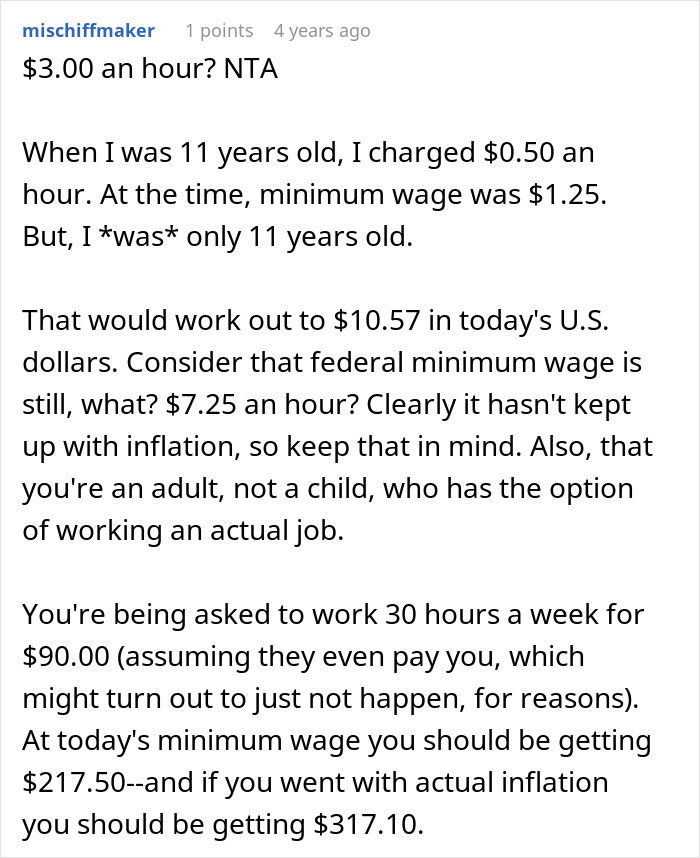 Text debates $3 babysitting wage compared to inflation and minimum wage. Text debates $3 babysitting wage compared to inflation and minimum wage.