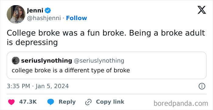 Tweet highlights broke people jokes about college and adult life differences.