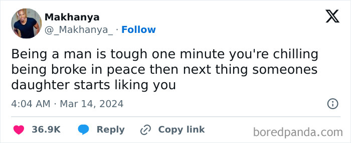 Tweet about the challenges of being broke and dating, shared by Makhanya with humorous perspective.