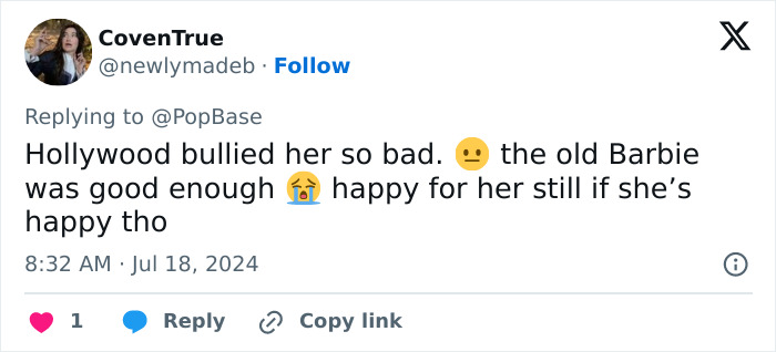 Barbie Ferreira tweet regarding Hollywood and happiness, featuring emojis. Barbie Ferreira tweet regarding Hollywood and happiness, featuring emojis.