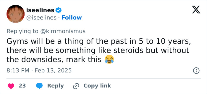 Tweet predicting gyms obsolete due to new anti-obesity meds outperforming Ozempic, with emoji. Tweet predicting gyms obsolete due to new anti-obesity meds outperforming Ozempic, with emoji.