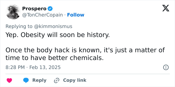 Tweet discusses anti-obesity medications and body hacks, hinting at a future with better weight loss solutions. Tweet discusses anti-obesity medications and body hacks, hinting at a future with better weight loss solutions.