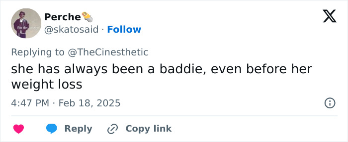 Tweet discussing Barbie Ferreira's impact before weight loss. Tweet discussing Barbie Ferreira's impact before weight loss.