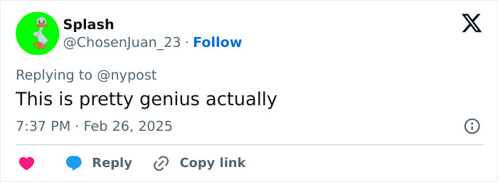 Tweet from user Splash calling a pothole prank "pretty genius" in response to officials taking action. Tweet from user Splash calling a pothole prank "pretty genius" in response to officials taking action.