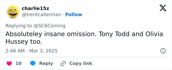 Tweet criticizing Oscars for omission in Memoriam section, mentioning Michelle Trachtenberg. Tweet criticizing Oscars for omission in Memoriam section, mentioning Michelle Trachtenberg.