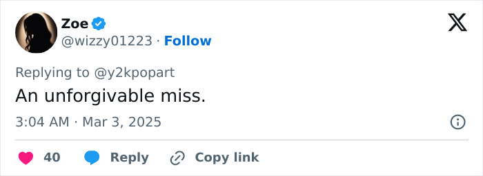 Tweet criticizing Oscars, with user commenting "An unforgivable miss" in response to Michelle Trachtenberg exclusion. Tweet criticizing Oscars, with user commenting "An unforgivable miss" in response to Michelle Trachtenberg exclusion.