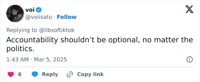 Tweet about accountability, mentioning politics, by user voi. Tweet about accountability, mentioning politics, by user voi.