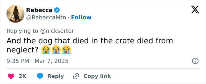 Tweet questioning dog neglect with crying emojis, related to Gene Hackman's passing. Tweet questioning dog neglect with crying emojis, related to Gene Hackman's passing.