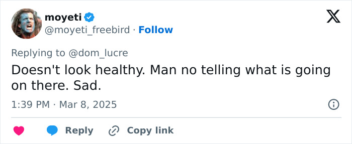 Tweet expressing concern over Jaden Smith's appearance, describing it as "strange" and "sad. Tweet expressing concern over Jaden Smith's appearance, describing it as "strange" and "sad.