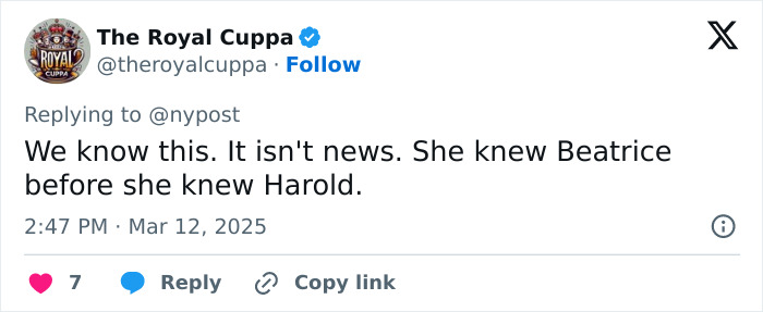 Tweet suggesting Meghan Markle lied about knowing Prince Harry, posted by The Royal Cuppa. Tweet suggesting Meghan Markle lied about knowing Prince Harry, posted by The Royal Cuppa.