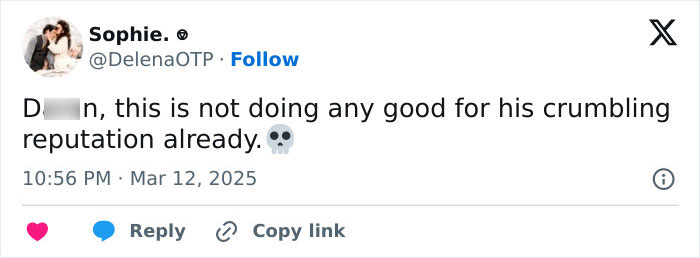 Tweet expressing disappointment over a person's reputation in Blake Lively legal drama. Tweet expressing disappointment over a person's reputation in Blake Lively legal drama.