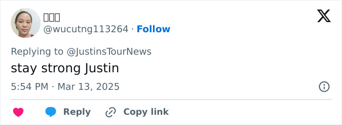 Tweet from a user encouraging Justin Bieber amid impostor syndrome concerns. Tweet from a user encouraging Justin Bieber amid impostor syndrome concerns.
