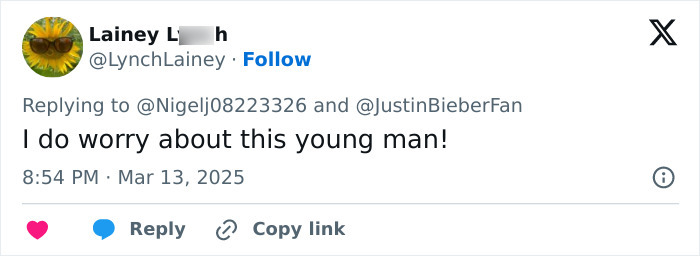Tweet expressing concern about Justin Bieber amid impostor syndrome discussion. Tweet expressing concern about Justin Bieber amid impostor syndrome discussion.
