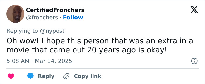 Tweet about American Pie star's release from ICE detention. Tweet about American Pie star's release from ICE detention.