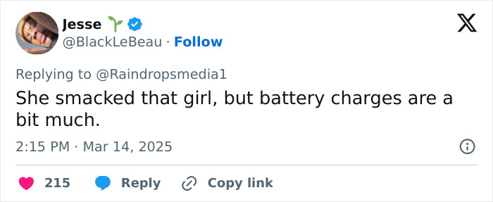 Tweet by Jesse questioning the severity of battery charges for a track star involved in a baton incident. Tweet by Jesse questioning the severity of battery charges for a track star involved in a baton incident.