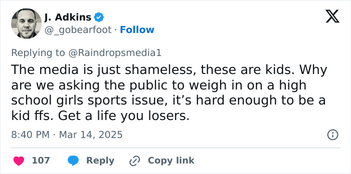 A tweet criticizing media coverage of a track star charged over baton assault in a high school sports issue. A tweet criticizing media coverage of a track star charged over baton assault in a high school sports issue.