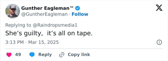 Tweet by user alleging track star's guilt in baton assault case. Tweet by user alleging track star's guilt in baton assault case.