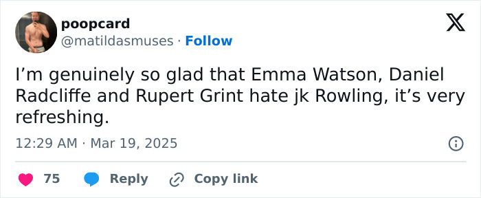Tweet referencing J.K. Rowling's alleged tension with Harry Potter stars, generating widespread discussion. Tweet referencing J.K. Rowling's alleged tension with Harry Potter stars, generating widespread discussion.
