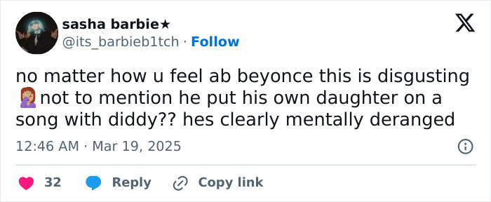 Tweet criticizing a statement about Beyoncé's children, mentioning Kanye in a negative context. Tweet criticizing a statement about Beyoncé's children, mentioning Kanye in a negative context.