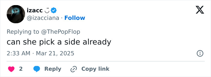 A tweet about JoJo Siwa's new rainbow hairstyle, with a user commenting, "can she pick a side already. A tweet about JoJo Siwa's new rainbow hairstyle, with a user commenting, "can she pick a side already.