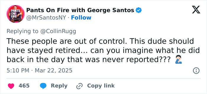George Santos' tweet about a high school basketball coach's unacceptable behavior and retirement comments. George Santos' tweet about a high school basketball coach's unacceptable behavior and retirement comments.