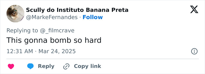 Tweet criticizing Margot Robbie's Wuthering Heights costume: "This gonna bomb so hard. Tweet criticizing Margot Robbie's Wuthering Heights costume: "This gonna bomb so hard.