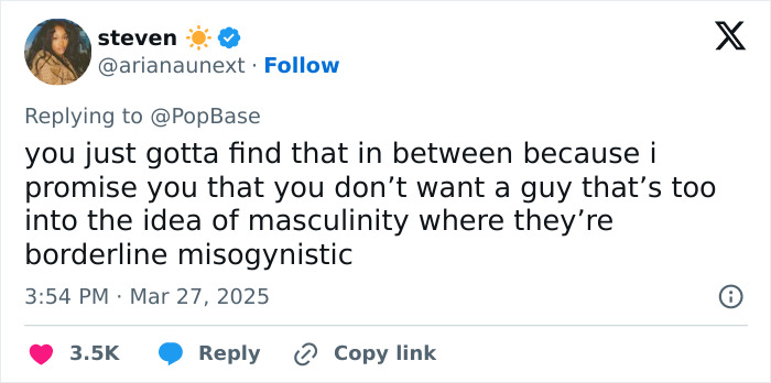 Tweet discussing masculinity and men in the "soft girl era" with a focus on balance and avoiding misogyny. Tweet discussing masculinity and men in the "soft girl era" with a focus on balance and avoiding misogyny.
