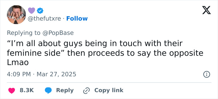 Tweet discussing men being in touch with their feminine side, referencing "soft girl era. Tweet discussing men being in touch with their feminine side, referencing "soft girl era.