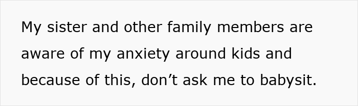 Text about babysitting anxiety, with sister aware yet still requesting help. Text about babysitting anxiety, with sister aware yet still requesting help.