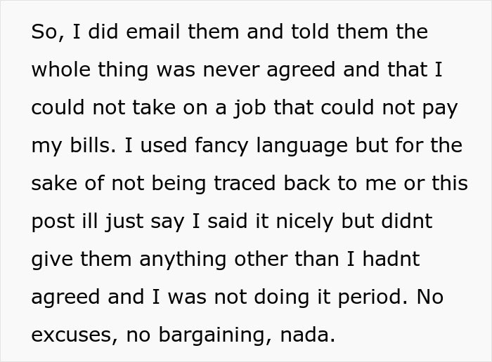 Text exchange about a family demanding a woman babysit for $3 an hour, highlighting her refusal to accept the job. Text exchange about a family demanding a woman babysit for $3 an hour, highlighting her refusal to accept the job.
