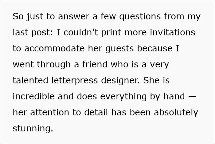 Text explaining limited wedding invitations due to handcrafted letterpress design. Text explaining limited wedding invitations due to handcrafted letterpress design.