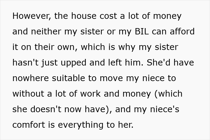 Text about the pricey house and sister's situation after BIL's remarks on immigrants. Text about the pricey house and sister's situation after BIL's remarks on immigrants.