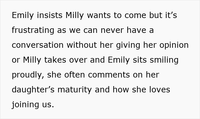 Text discussing a woman's frustration over a 7-year-old joining a spa day where kids aren’t allowed. Text discussing a woman's frustration over a 7-year-old joining a spa day where kids aren’t allowed.