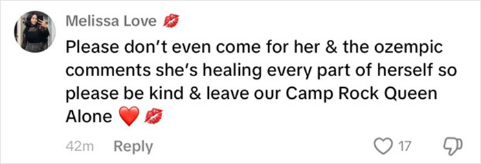 Comment about Ozempic and Demi Lovato's transformation, urging kindness towards her healing journey. Comment about Ozempic and Demi Lovato's transformation, urging kindness towards her healing journey.