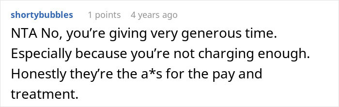 Comment response about family demanding low babysitting pay, describing them as unreasonable. Comment response about family demanding low babysitting pay, describing them as unreasonable.