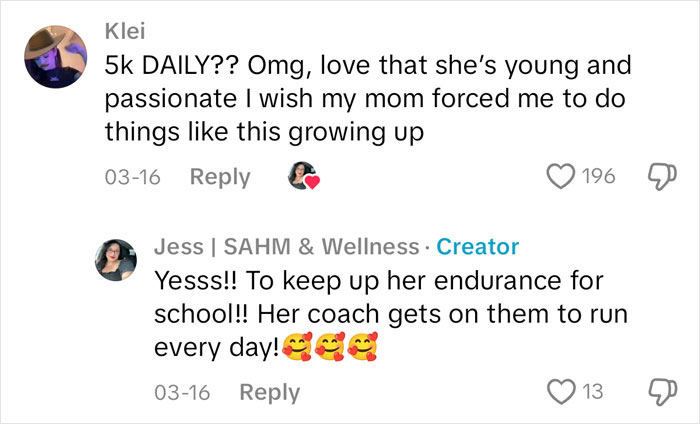 Comments discussing a mom supporting her daughter's 5k runs, sparking an important discussion about encouragement. Comments discussing a mom supporting her daughter's 5k runs, sparking an important discussion about encouragement.