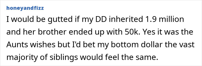 Text expressing emotions about inheritance imbalance in a family, highlighting niece's massive fortune. Text expressing emotions about inheritance imbalance in a family, highlighting niece's massive fortune.
