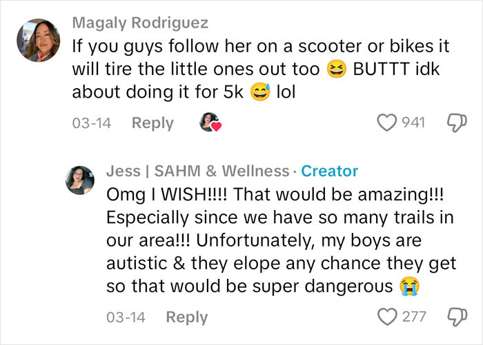 Comments on a mother following her daughter during 5k runs, sparking a discussion. Comments on a mother following her daughter during 5k runs, sparking a discussion.